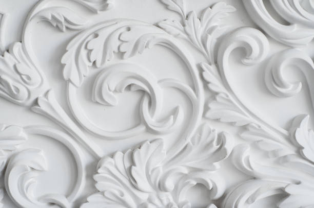 Luxury white wall design bas-relief with stucco mouldings roccoco element